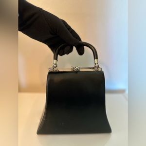 👜 Mini /Small Retro Classic 🖤 Black Leather Evening *Frame Handbag.